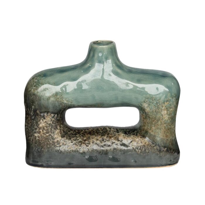 Vase rectangulaire en céramique ajouré vert d'eau