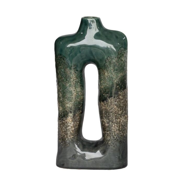Vase en terre cuite dégradé de couleurs vert ajouré