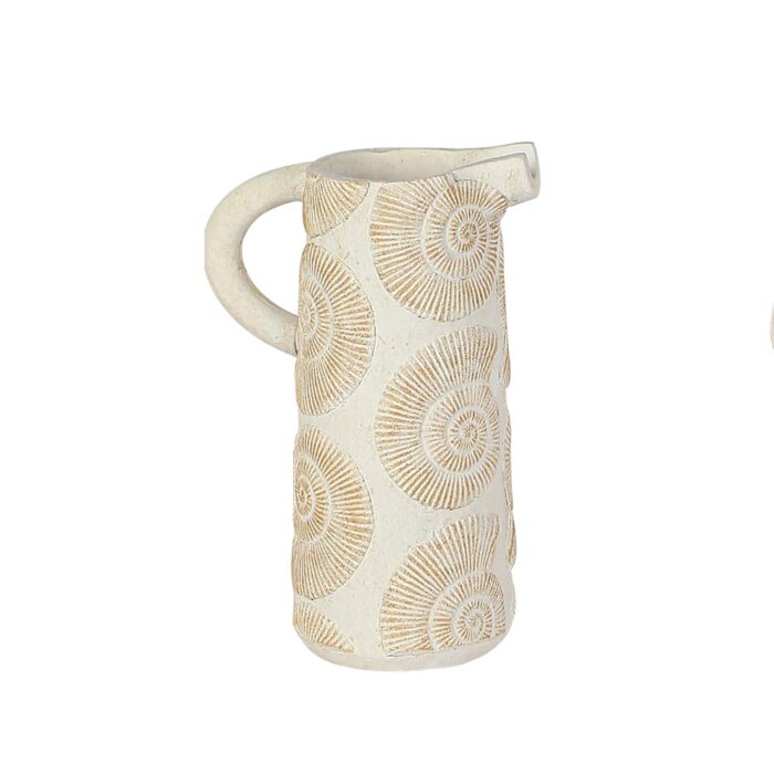 Vase forme broc en ciment blanc avec motifs escargots GM