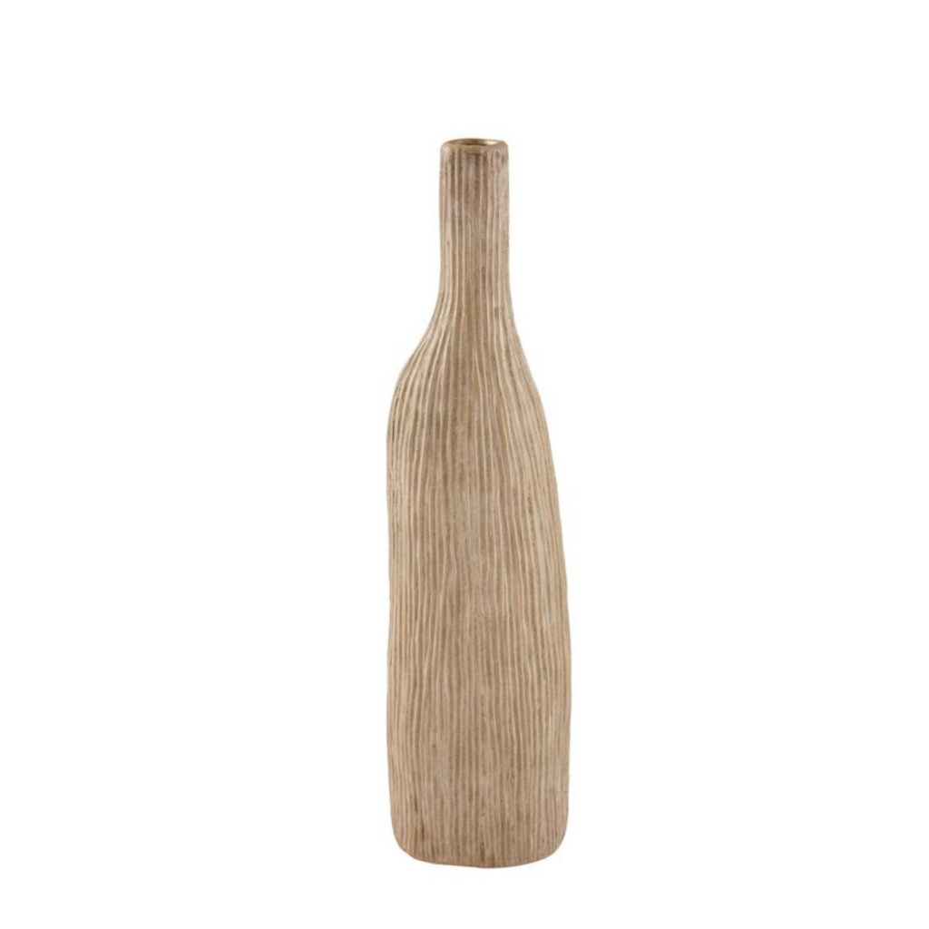 Vase soliflore en forme bouteille nervures verticales sable GM