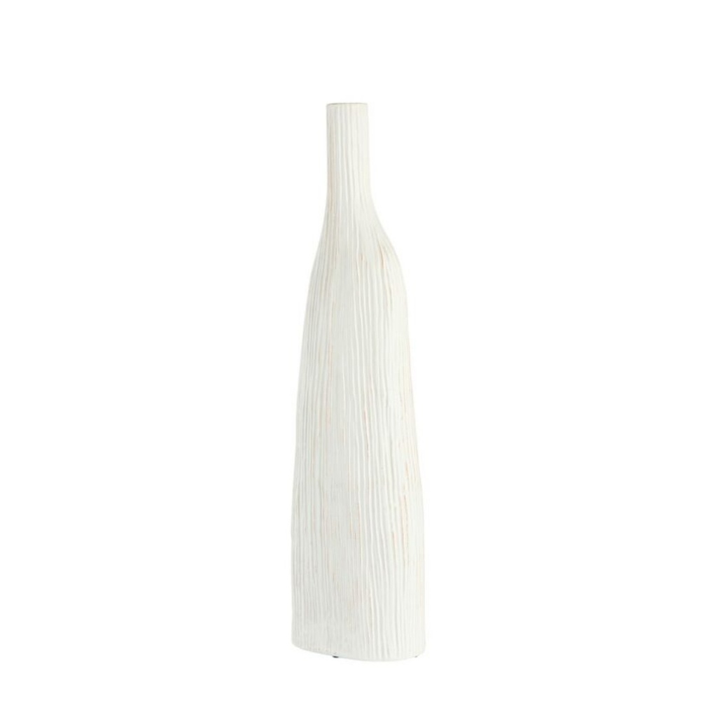 Vase soliflore en forme bouteille nervures verticales blanc GM