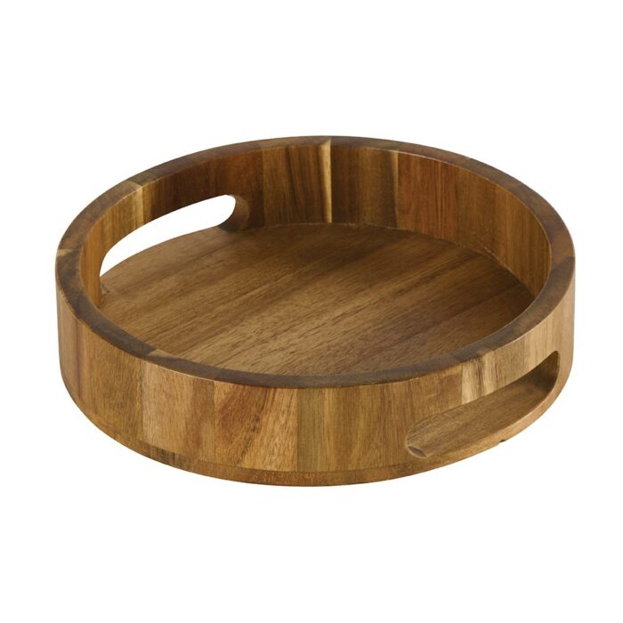 Plateau rond en acacia 2 anses coloris naturel