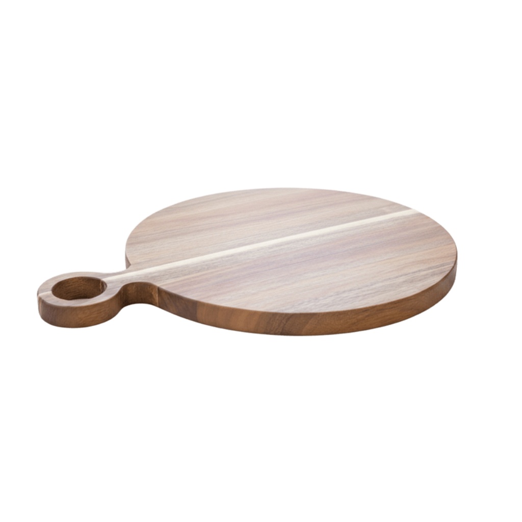 Planche à découper rond en acacia avec anneau 36x28x1,5 cm