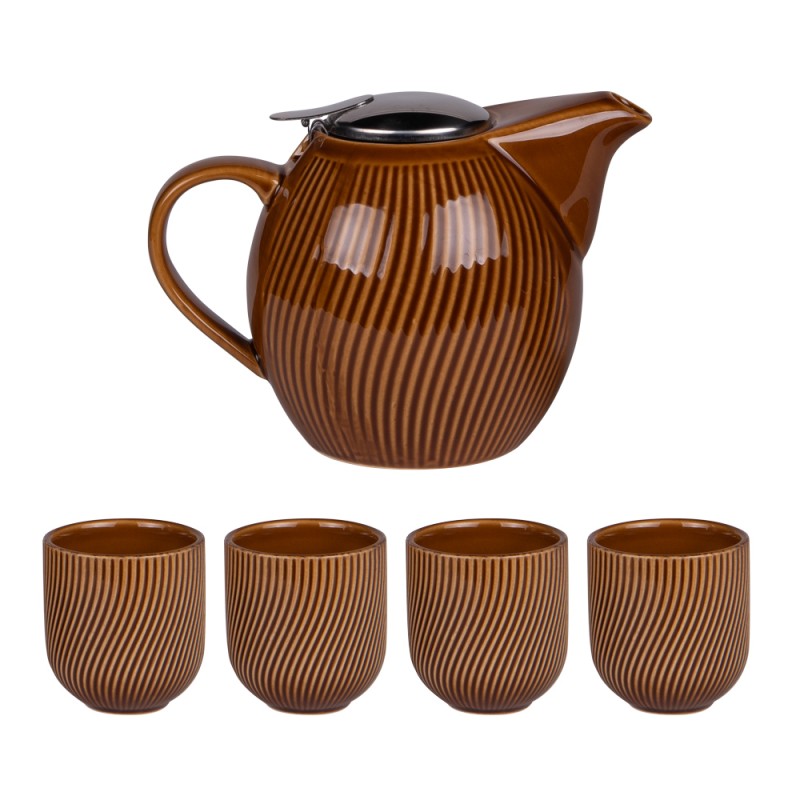 Coffret théière 0,9l+4 gobelets Mao miel