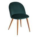 Chaise vintage Mauricette en velours recyclé vert foncé et acier imitation chêne foncé