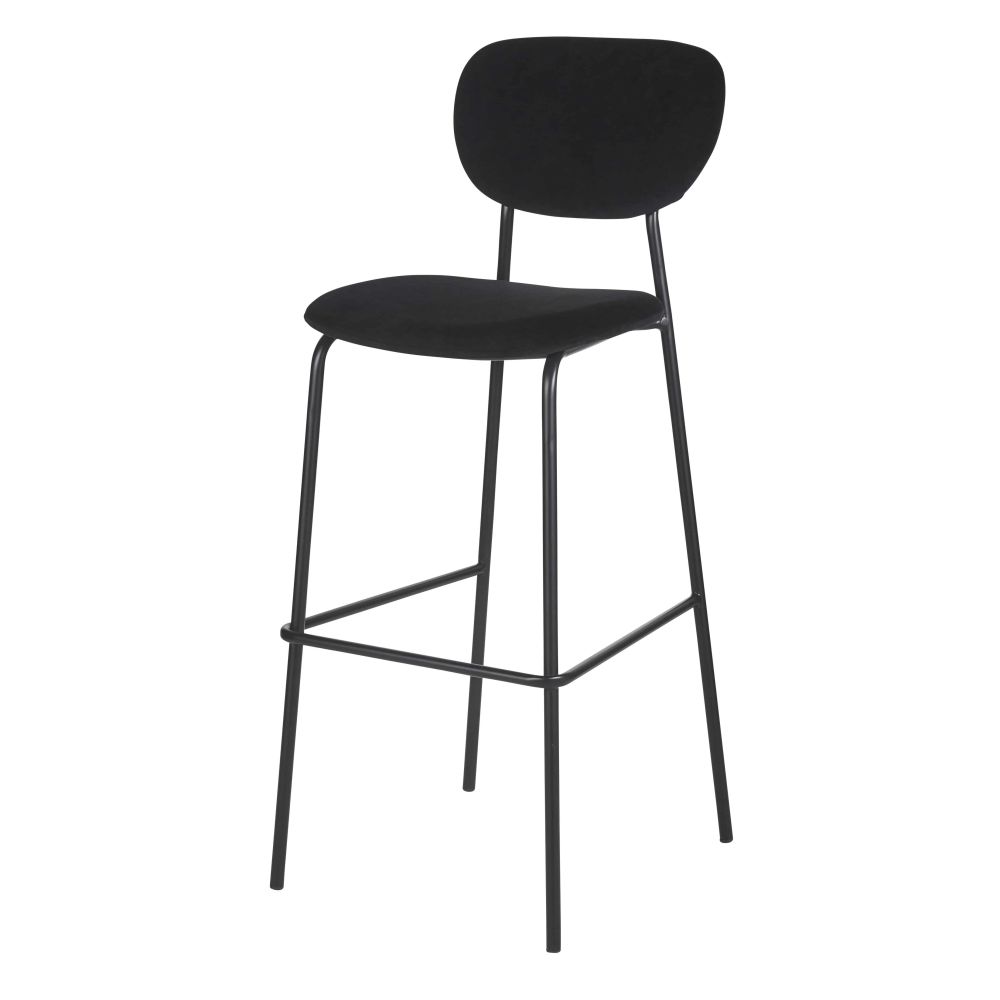 Chaise de bar Oscarine Business en velours noir et acier noir
