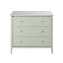Commode Chamarel compatible plan à langer 3 tiroirs vert clair et métal coloris laiton