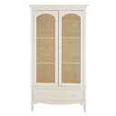 Armoire Debbie 2 portes 1 tiroir blanc cassé cannage en rotin