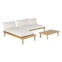Salon de jardin Acacio 3 places en bois d'acacia massif et coussins en tissu recyclé écru