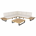 Salon de jardin Bahamas 5 places en aluminium et bois d'acacia massif avec coussins écrus