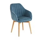 Fauteuil de table Archie bleu et pieds en bois de chêne