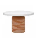Table de jardin ronde Khalari en fibre de ciment gravé coloris blanc orangé  4 personnes D120 
