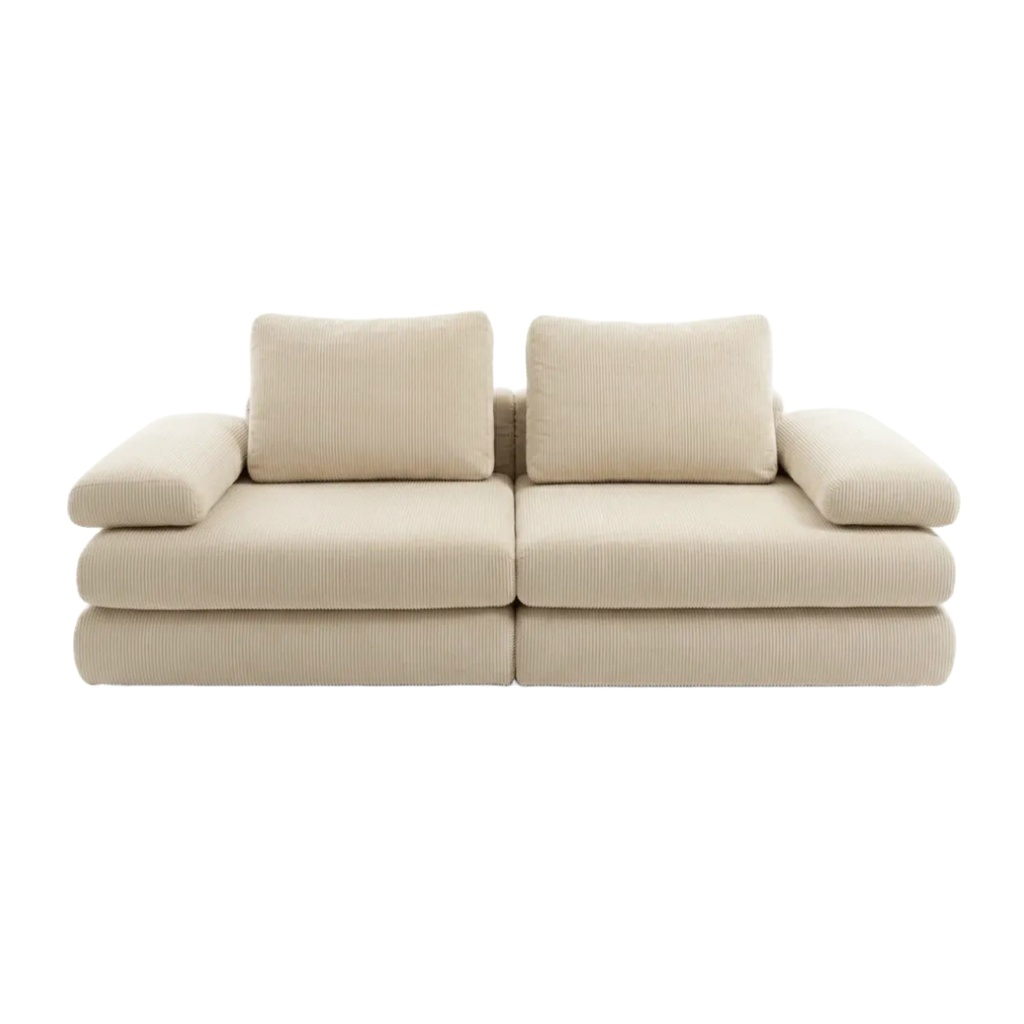 Canapé-lit convertible Masseno 2 places en tissu côtelé beige clair