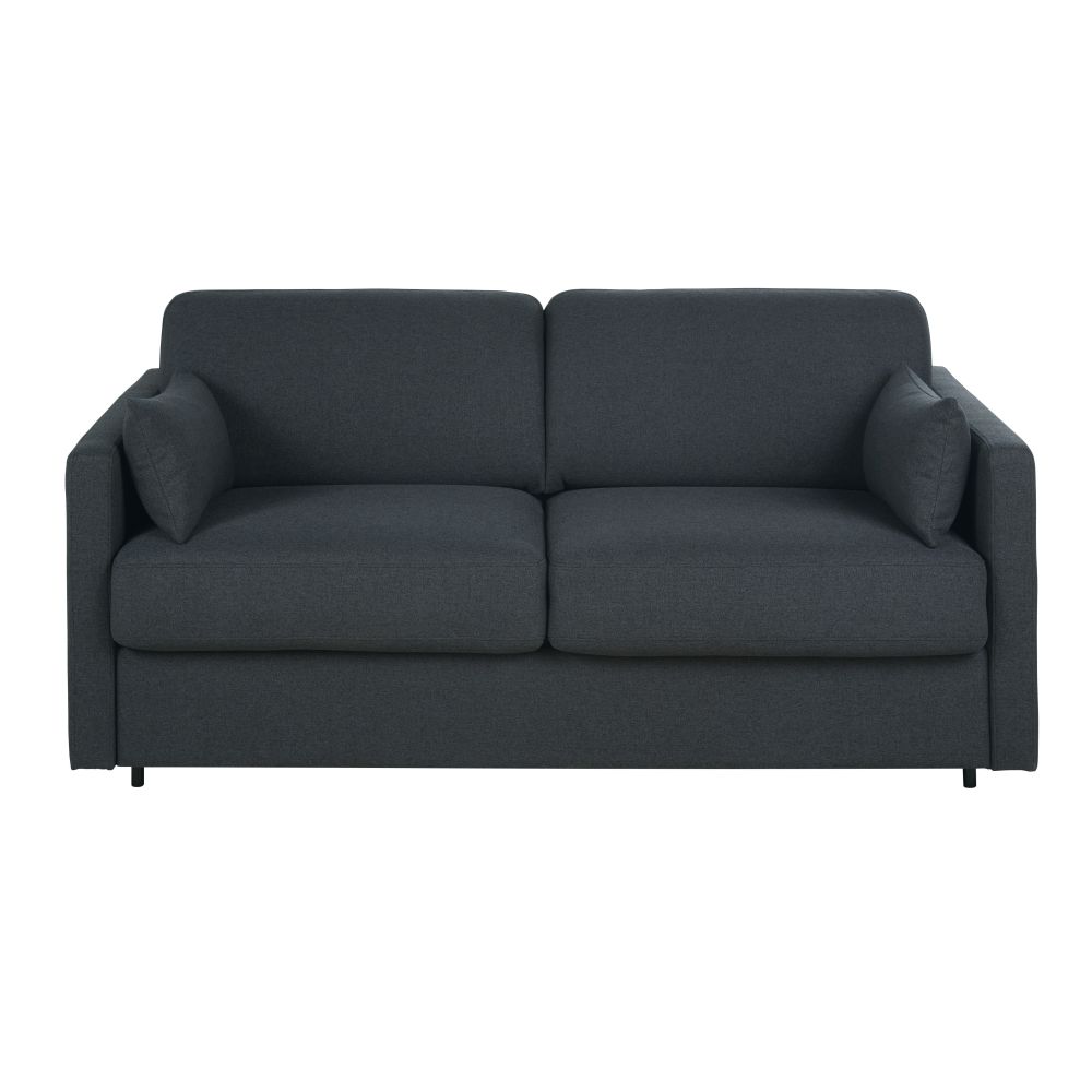 Canapé convertible Julian 2/3 places en textile tramé gris anthracite, matelas 18 cm