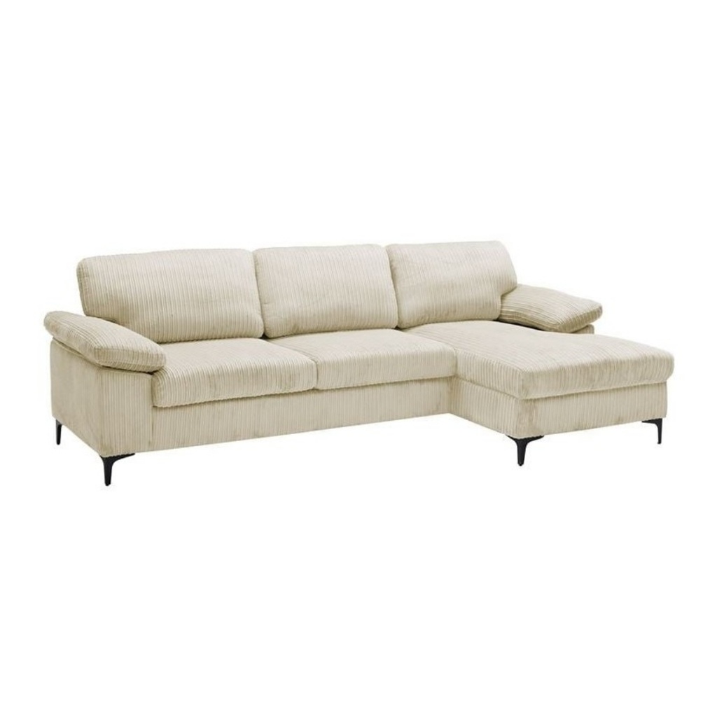 Canapé d'angle droite Marcel 3/4 places en tissu côtelé beige
