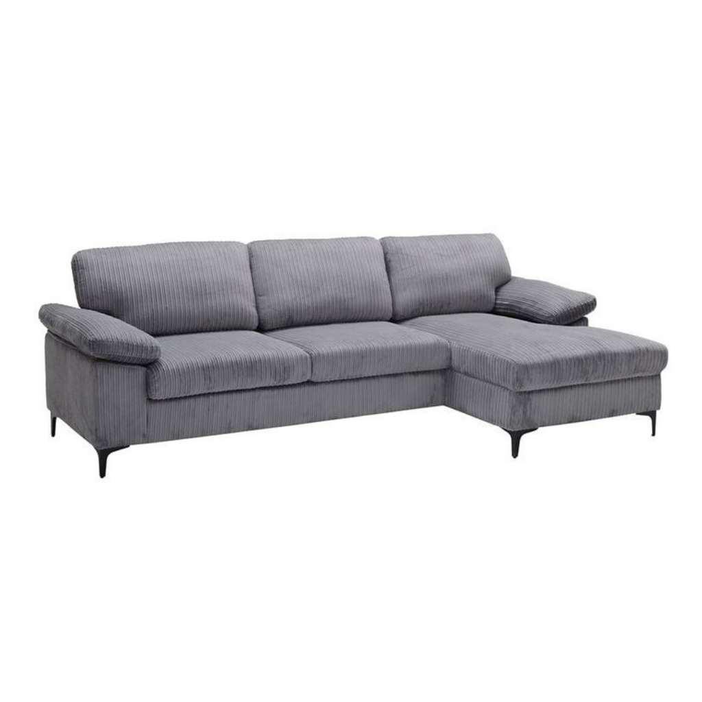 Canapé d'angle droite Marcel 3/4 places en tissu côtelé gris