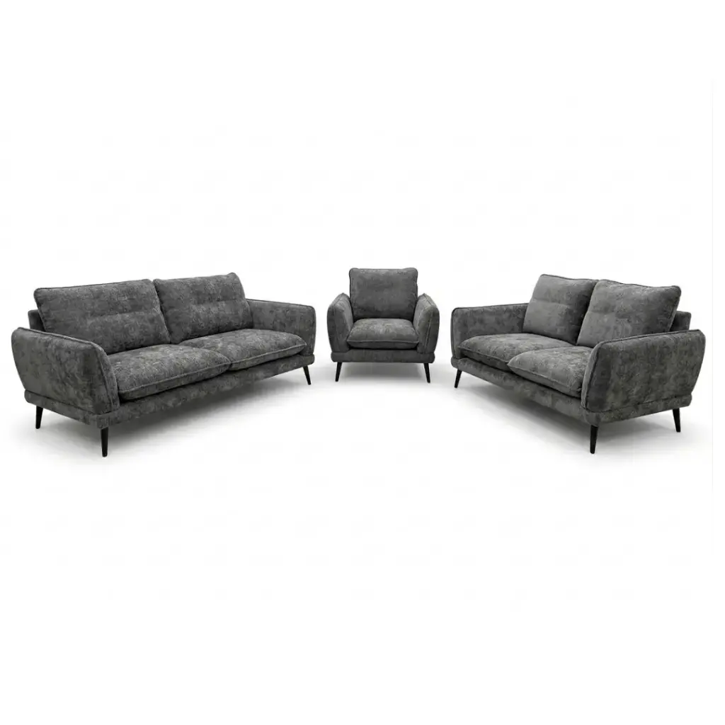 Ensemble de canapés Samara avec pieds en métal et en tissu chenille texturé gris 
