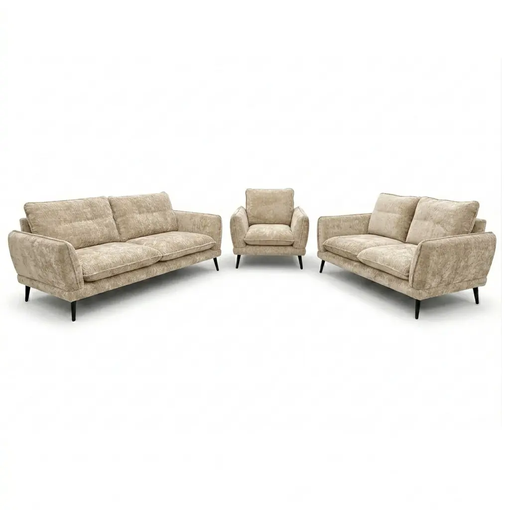 Ensemble de canapés Samara avec pieds en métal et en tissu chenille texturé beige clair