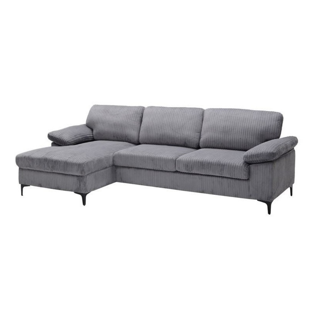 Canapé d'angle gauche Marcel 3/4 places en tissu côtelé gris