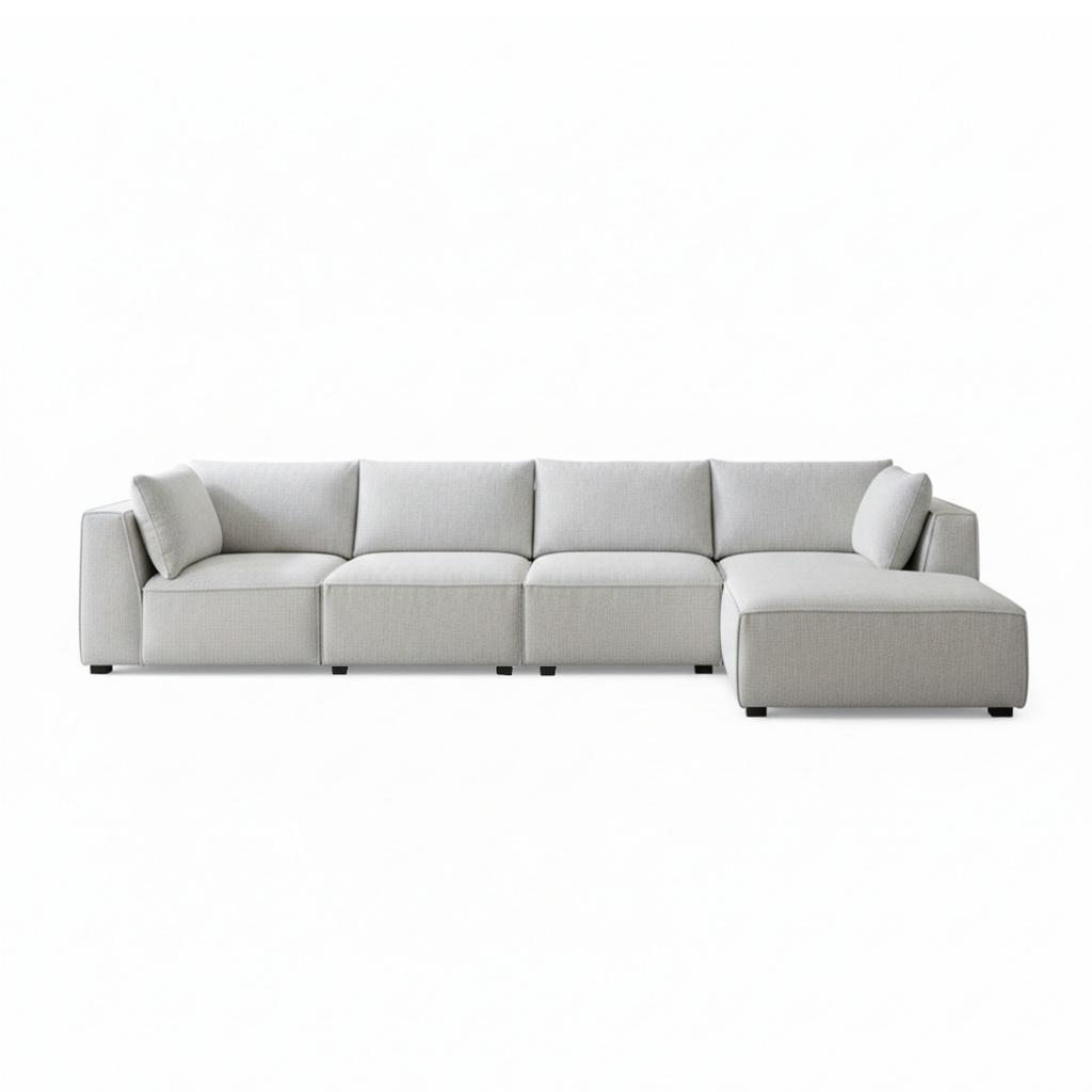 Canapé angle droit Falkor modulable 5 places gris clair chiné