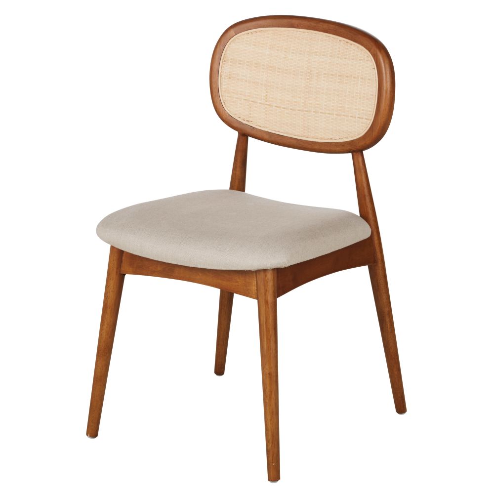 Chaise Fifty bois d'hévéa, lin écru et tressage