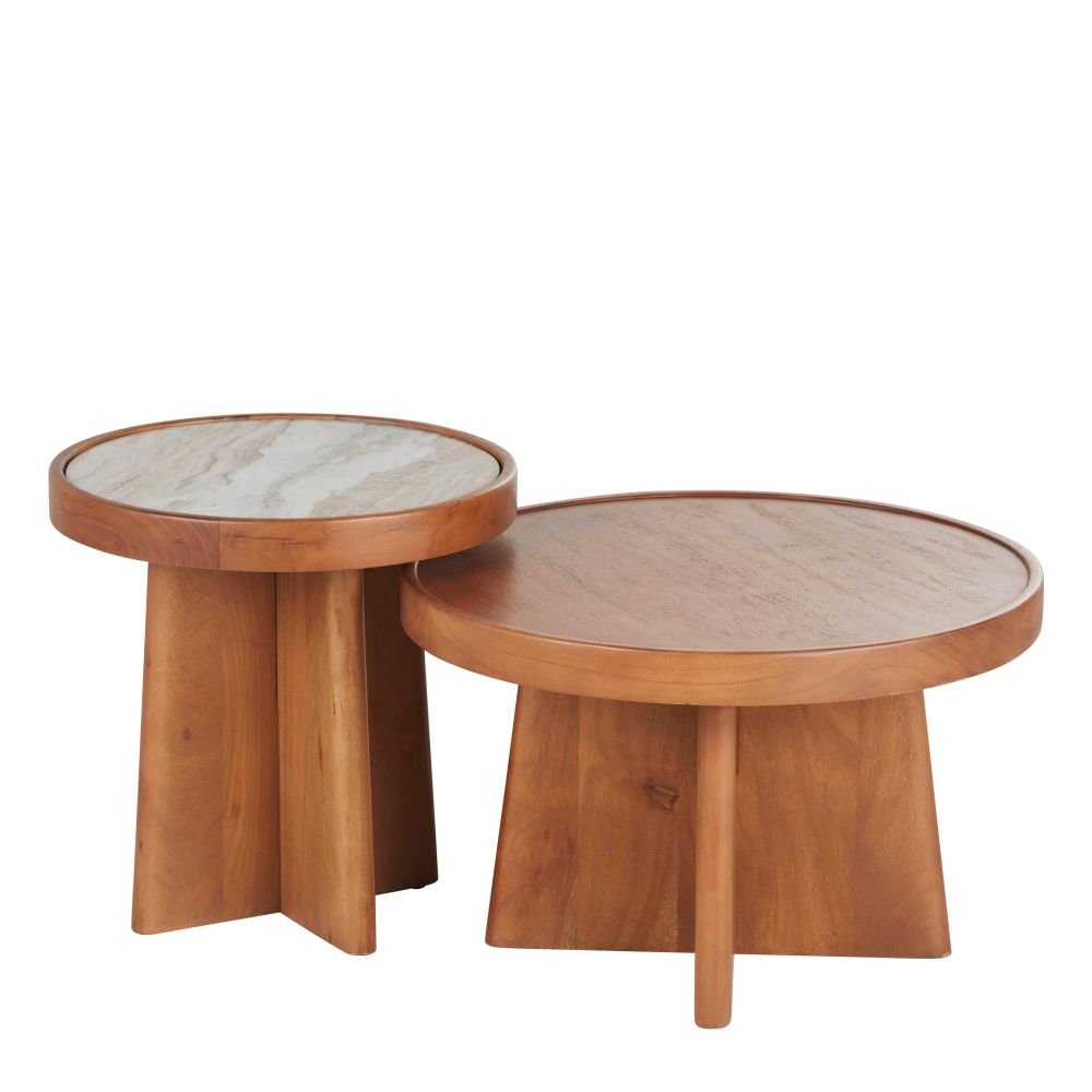 Tables gigognes Babkha rondes en bois d'acacia massif et marbre