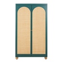Armoire Dabali 2 portes vert foncé et rotin tressé