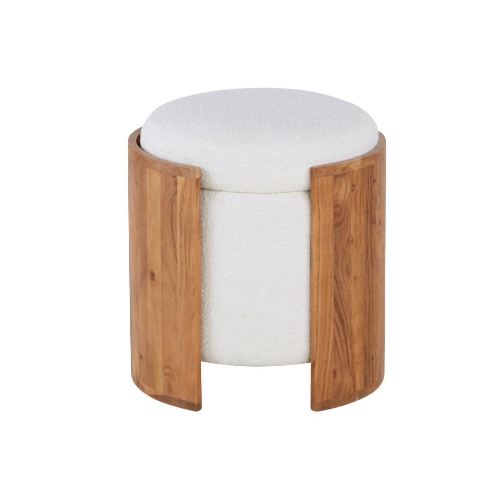 Pouf coffre Chandra bouclettes blanches et bois d'acacia