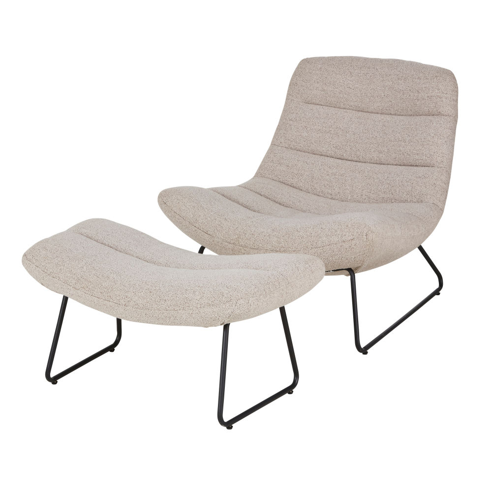 Fauteuil Moon et repose-pieds bouclettes grises