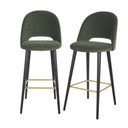 Lot 2 Chaises de bar Isys en velours vert pieds en bois de frêne massif H82
