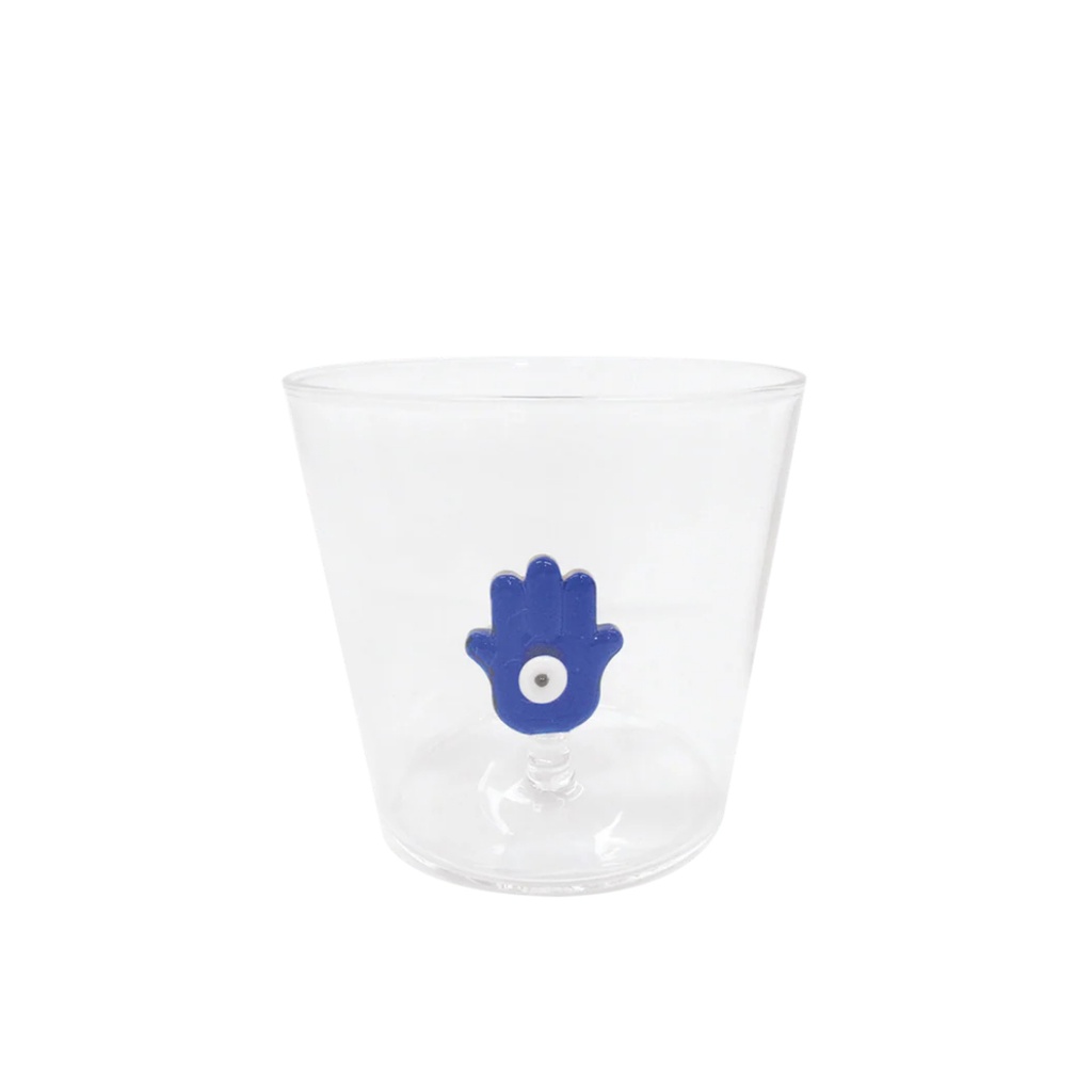 Verre gobelet 3D main bleu D8,5 H8cm