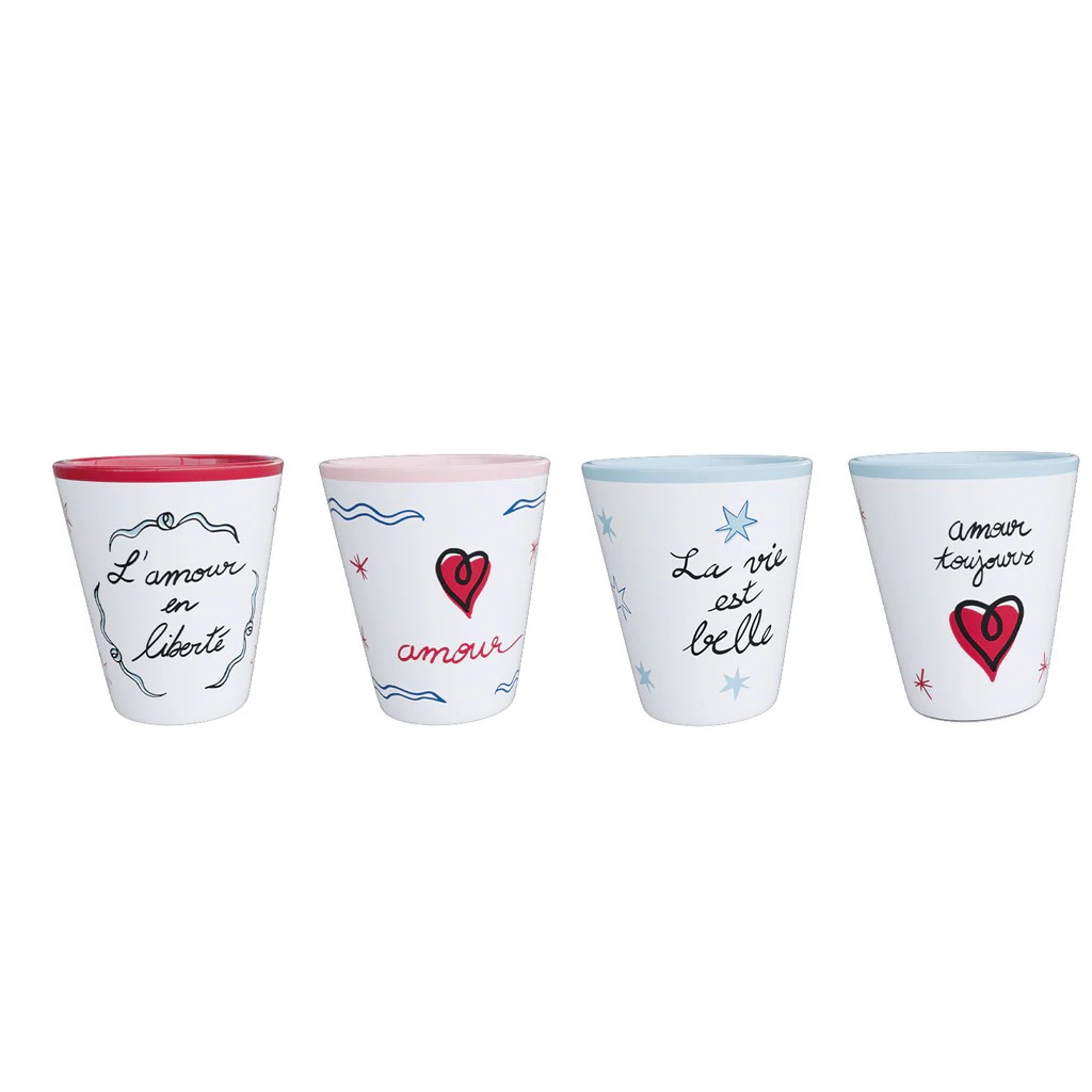 Coffret de 4 gobelets amour en liberté H7,2cm