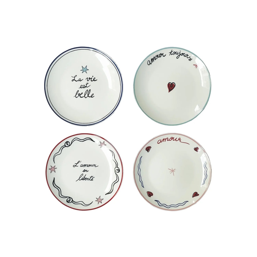 Coffret 4 assiettes dessert amour en liberté D19cm