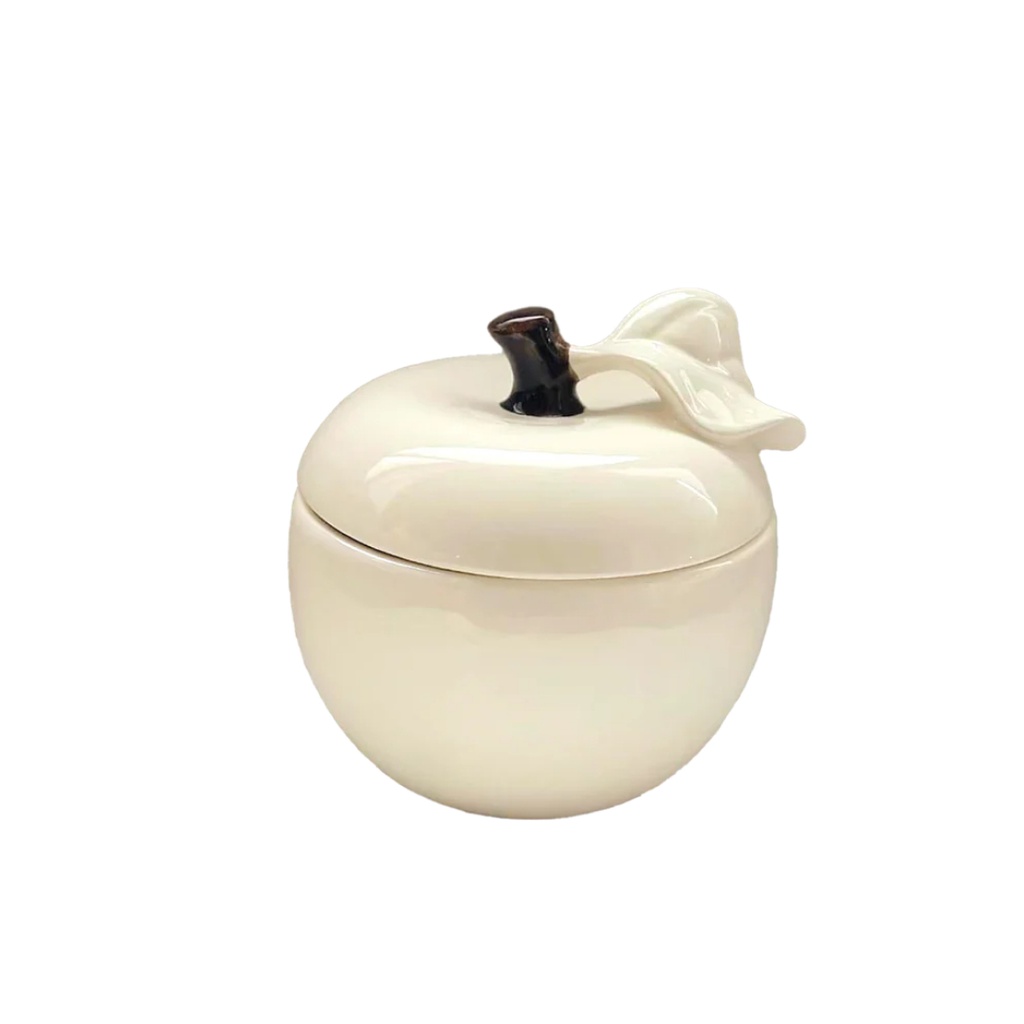 Boîte pomme en céramique sable D16,7 H17cm