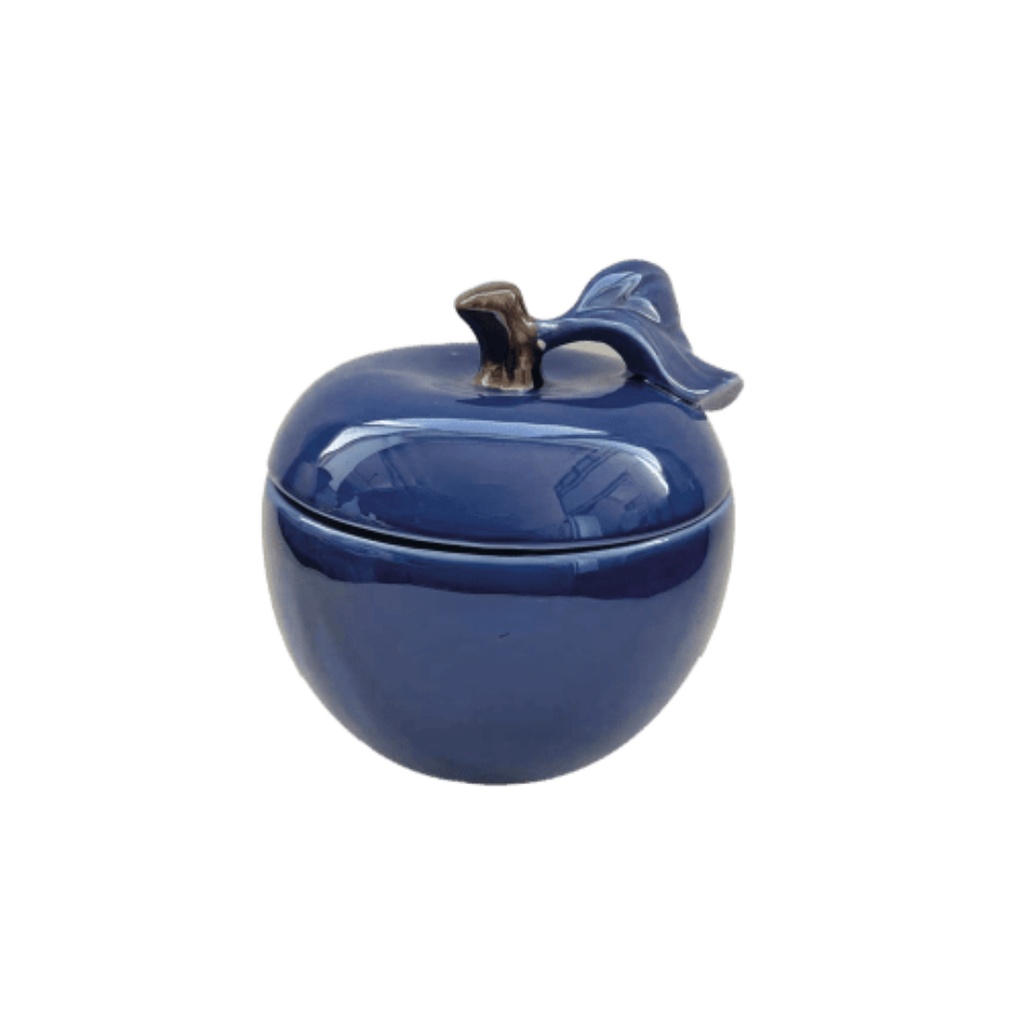 Boîte pomme en céramique bleu D16,7 H17cm