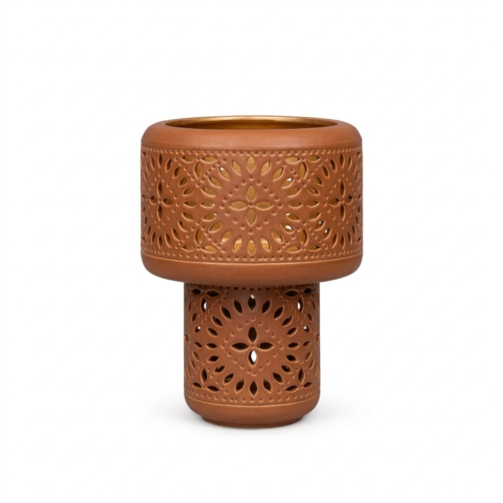 Lampe à poser Nora en métal émaillé marron H39cm