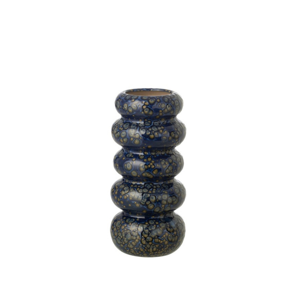 Vase Anneaux pois PM en porcelaine bleu foncé