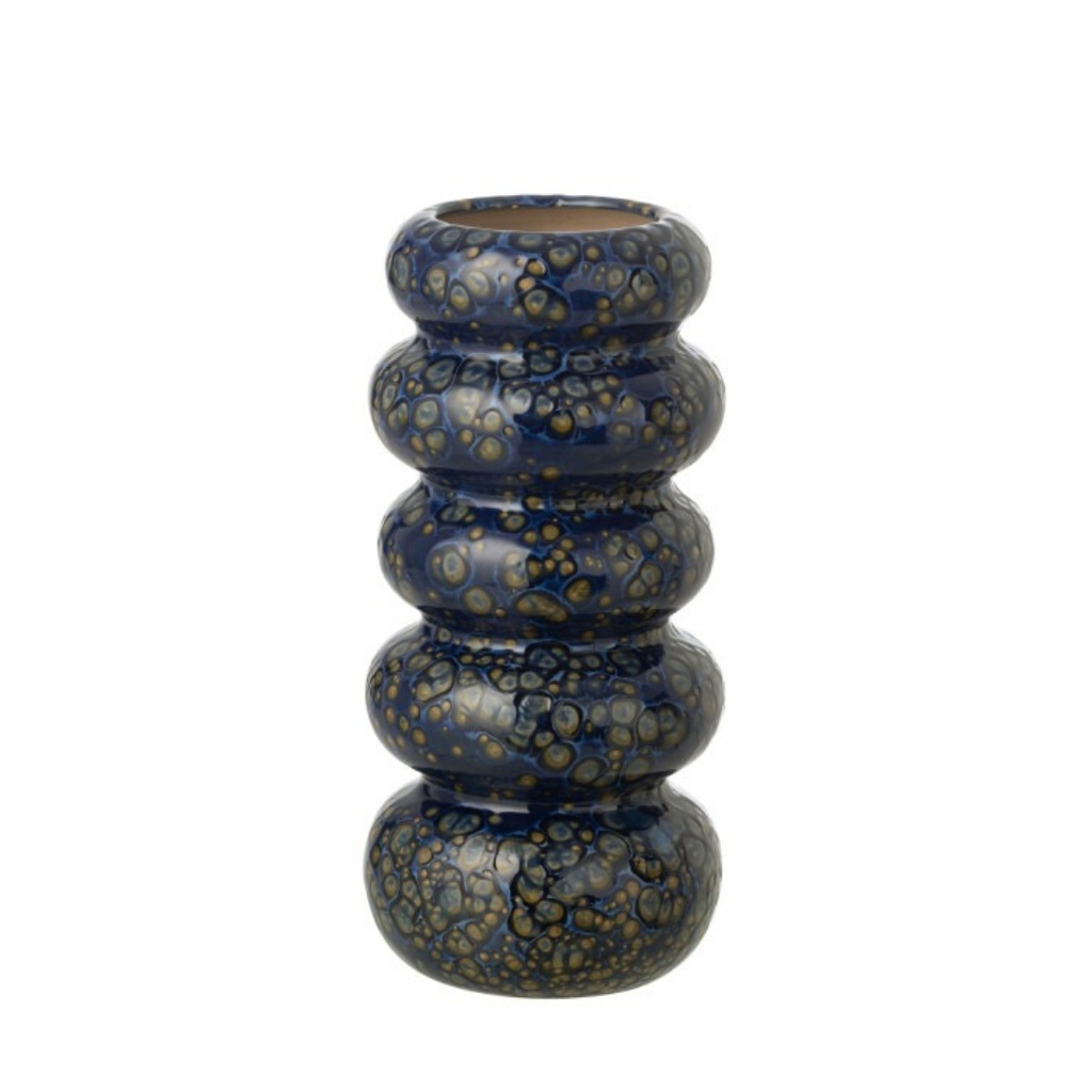 Vase Anneaux pois GM en porcelaine bleu foncé