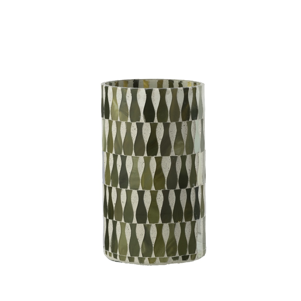 Chandelier Large en verre vert Olive/Blanc