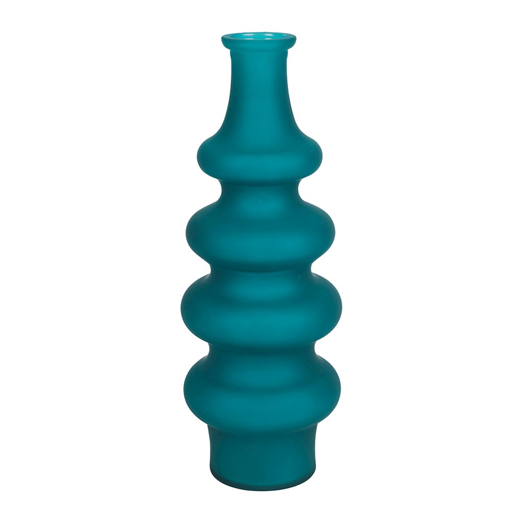 Vase Comille en verre bleu canard satiné h40cm