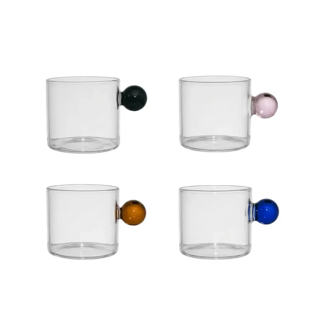 Coffret 4 Tasses à café Colorea avec poignée boule colorée en verre borosilicate 9cl