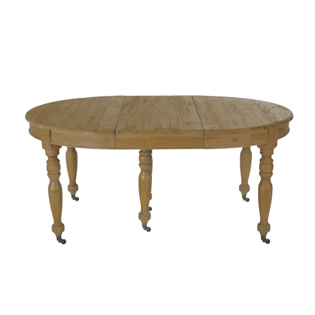 Table à manger Provence extensible à roulettes en bois de pin foncé 12/14 personnes