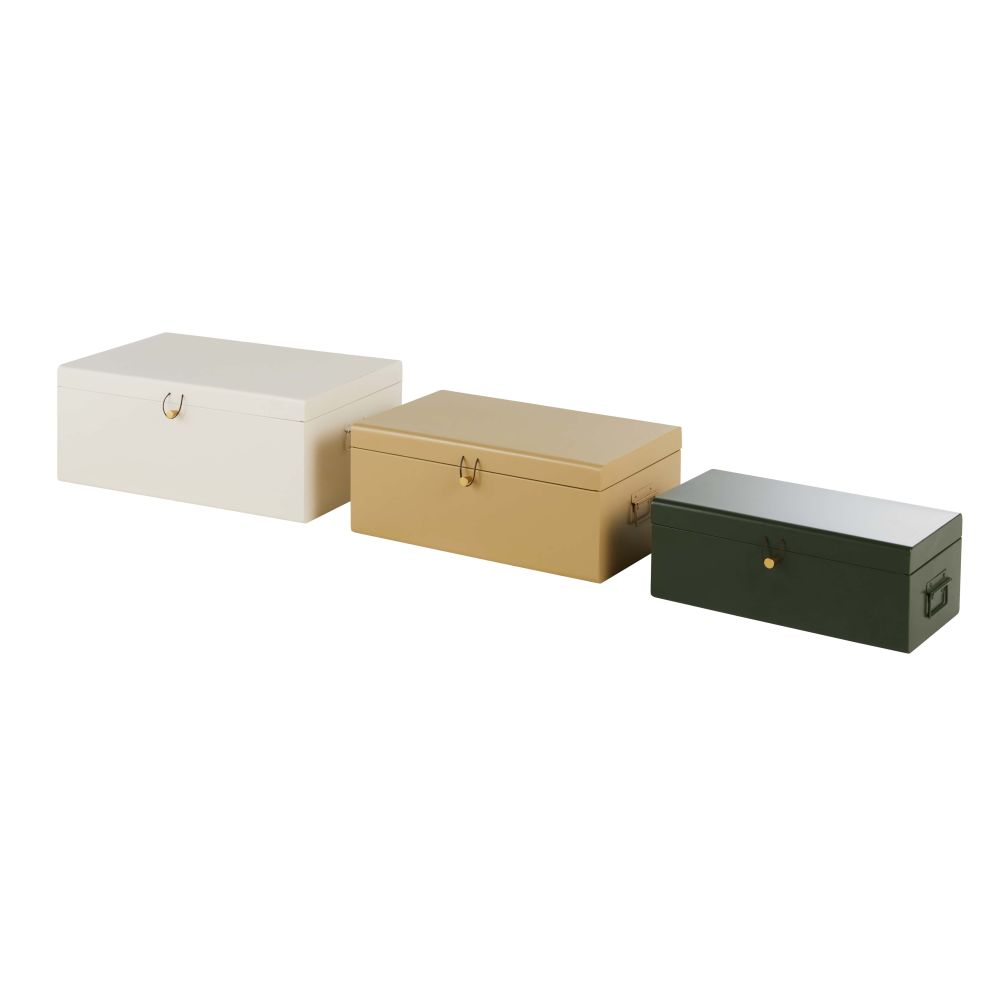 Set de 3 malles Alma en métal blanc, jaune et kaki