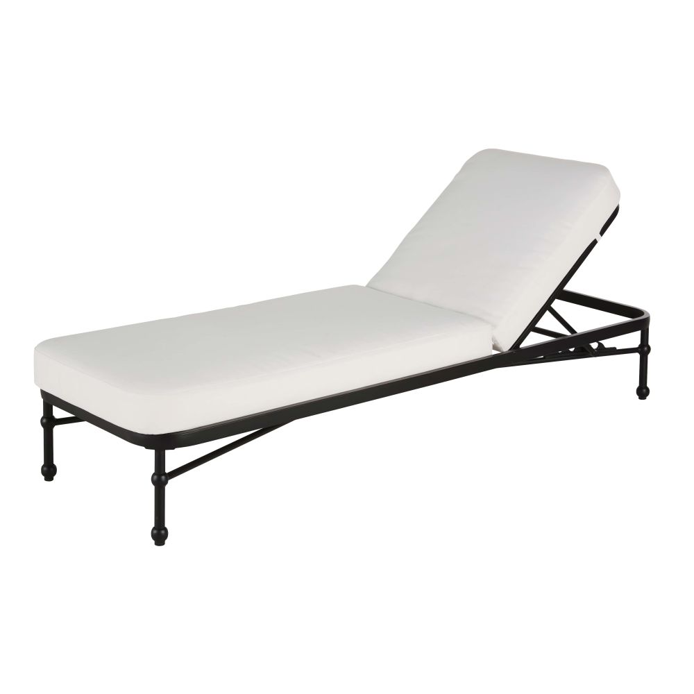 Bain de soleil Marignane en acier noir et matelas en polyester recyclé blanc cassé