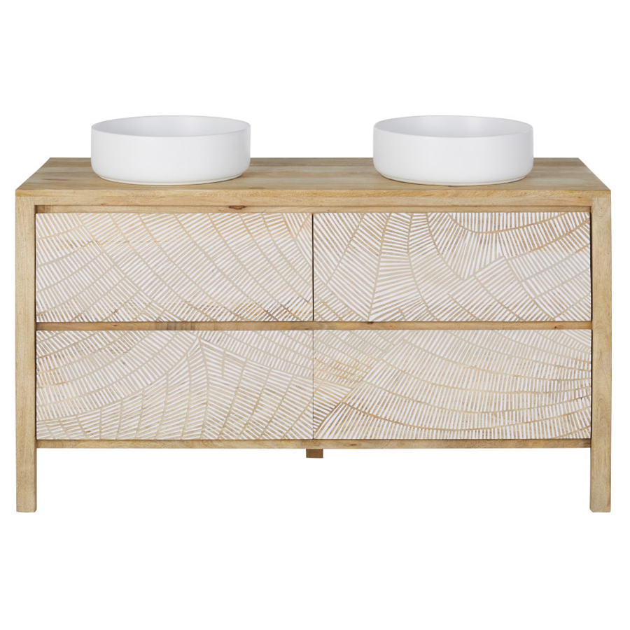 Meuble double vasque boracay de salle de bains 4 tiroirs motifs blancs