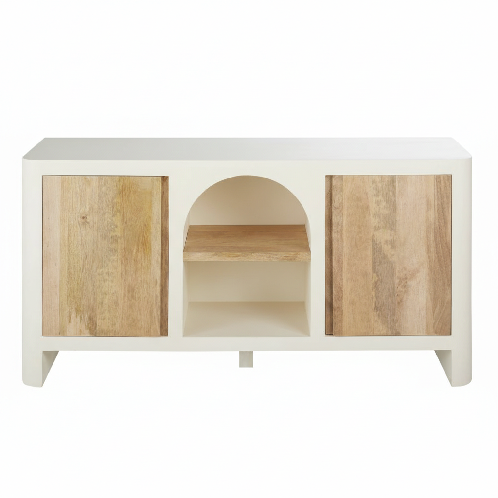 Buffet 2 portes Sartene en bois de manguier et blanc crème