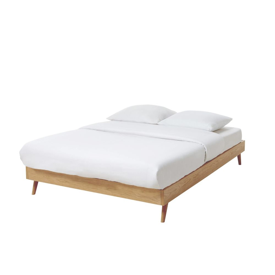 Lit vintage en bois 140x190 Sixties avec sommier à lattes