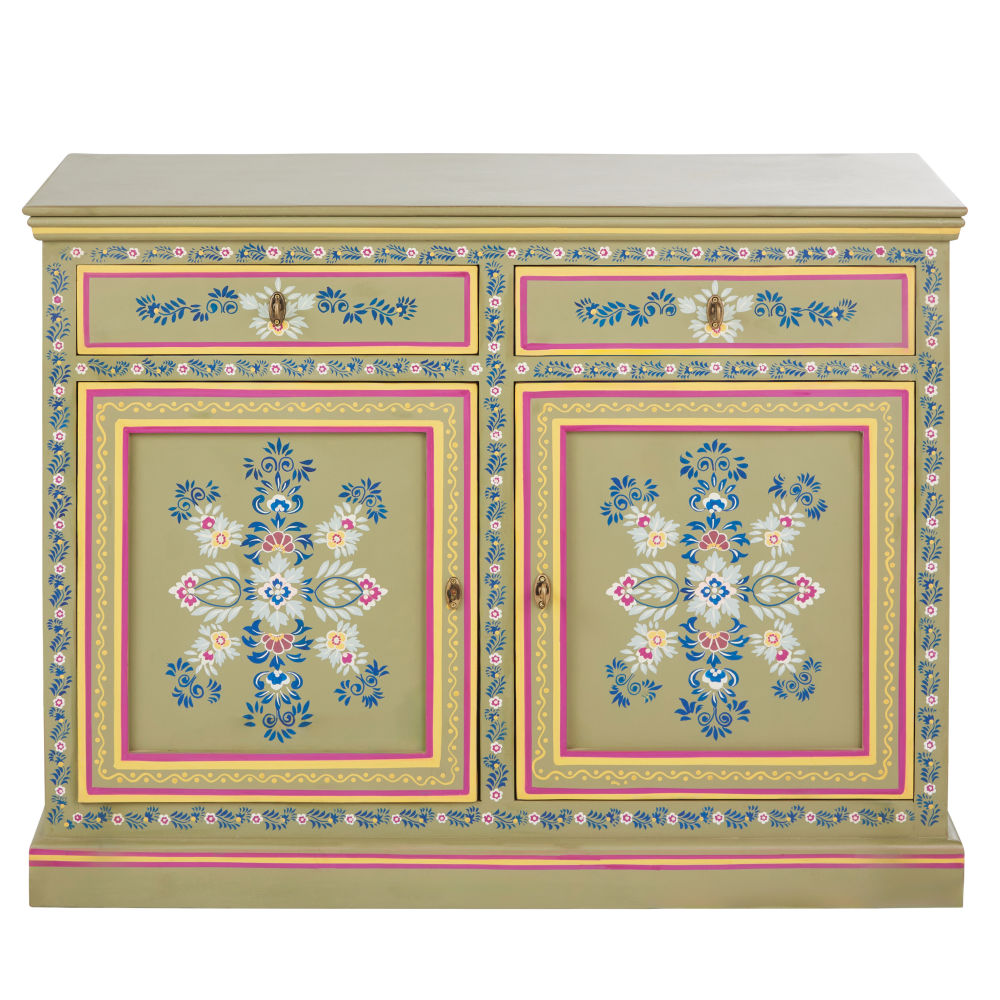 Buffet Bohemian 2 portes 2 tiroirs motif floral multicolore L110
