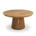 Table à manger Sya ronde extensible en bois revêtement beige naturel 