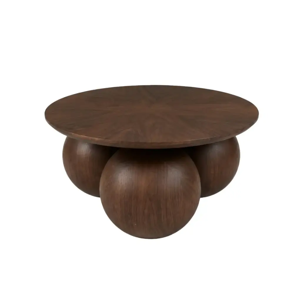 Table basse Abekas en bois massif plaqué avec pieds sphériques